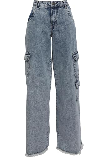 Urban Classics Damen Hose Ladies Mid Waist Cargo Denim Pants Vintage lightblue Washed 32 von Urban Classics