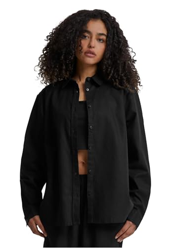 Urban Classics Damen TB6847-Ladies Linen Mixed Oversized Shirt Hemd, Black, XXL von Urban Classics