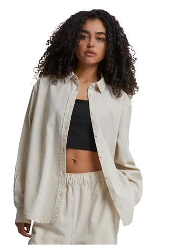 Urban Classics Damen Bluse Ladies Linen Mixed Oversized Shirt, lässige Bluse für Frauen, Oversized, Größen XS - 5XL von Urban Classics