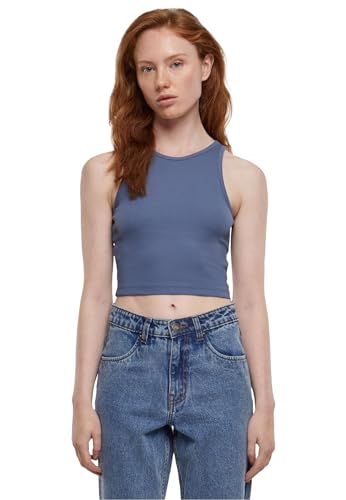 Urban Classics Damen Top Cropped Rib Top, Geripptes Top für Frauen, kurz geschnitten, Slim Fit, vintageblue, L von Urban Classics