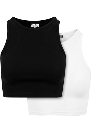 Urban Classics Damen Top Cropped Rib Top 2-Pack, 2er Pack Top für Frauen, kurz geschnitten, Slim Fit, black+white, XL von Urban Classics