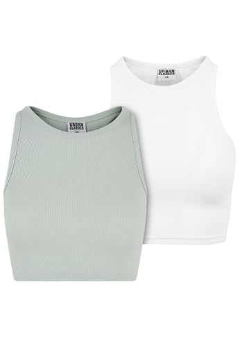 Urban Classics Damen Top Cropped Rib Top 2-Pack, 2er Pack Top für Frauen, kurz geschnitten, Slim Fit, frostmint+white, S von Urban Classics