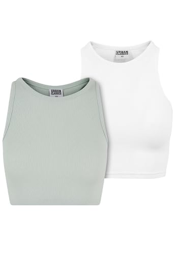 Urban Classics Damen Top Cropped Rib Top 2-Pack, 2er Pack Top für Frauen, kurz geschnitten, Slim Fit, frostmint+white, XL von Urban Classics