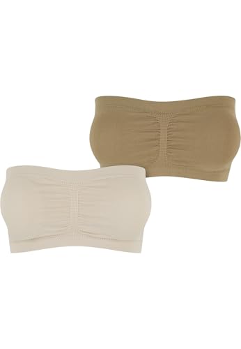 Urban Classics Damen Top Ladies Pads Bandeau 2-Pack, 2er Pack Bandeau für Frauen mit integrierten Brust-Pads, softseagrass+khaki, XL von Urban Classics
