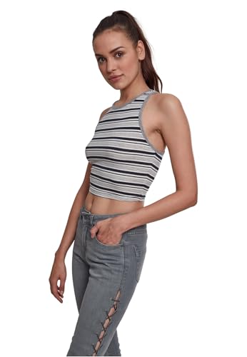 Urban Classics Damen Ladies Rib Stripe Cropped Top Top,, per pack Mehrfarbig (navy/white/grey 01312), X-Large (Herstellergröße: XL) von Urban Classics