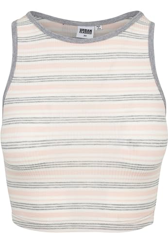 Urban Classics Damen Top Rib Stripe Cropped, Mehrfarbig (Pink/White/Grey 01313), X-Small von Urban Classics