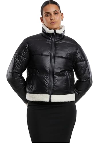 Urban Classics Ladies Recycled Shiny Puffer Sherpa Jacket Black/whitesand, M von Urban Classics