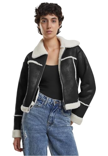 Urban Classics Ladies Shearling Jacket Black/whitesand, L von Urban Classics