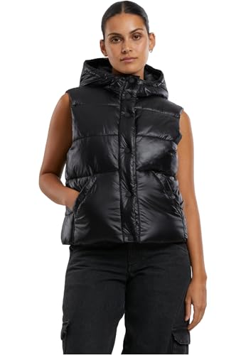 Urban Classics Women's TB7004-Ladies Recycled Shiny Puffer Vest with Hood Westen, Black, S von Urban Classics