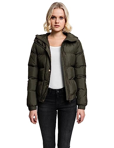 Urban Classics Damen Winterjacke Ladies Hooded Puffer Jacket, gefütterte Jacke für Herbst und Winter mit Kapuze, Daunenjacke - Farbe darkolive, Größe XS von Urban Classics