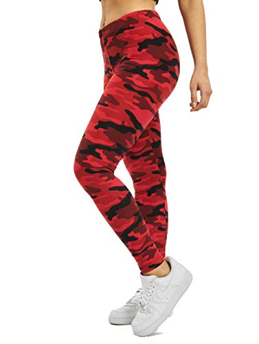 Urban Classics Damen und Mädchen Camo Leggings, lange Camouflage Sporthose für Frauen, Yogahose, red camo, M von Urban Classics