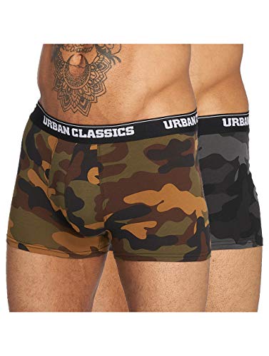 Urban Classics Herren 2-Pack Camo Boxer Shorts Boxershorts,, per pack Mehrfarbig (woodcamo + darkcamo 01362), Large (Herstellergröße: L) von Urban Classics