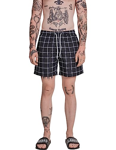 Urban Classics Herren Badehose Check Swim Shorts, Schwarz (Black/White), L von Urban Classics