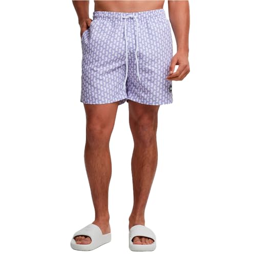 Urban Classics Herren Badehose Pattern Swim Shorts, Herren Badeshorts mit Muster, erhältlich in vielen Farbvarianten, Dustylilacseahorse, XXL von Urban Classics