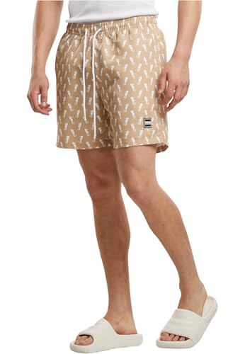 Urban Classics Herren Badehose Pattern Swim Shorts, Herren Badeshorts mit Muster, erhältlich in vielen Farbvarianten, Beigeseahorse, L von Urban Classics