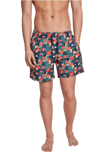 Urban Classics Herren Badehose Pattern Swim Shorts, Herren Badeshorts mit Muster, erhältlich in vielen Farbvarianten, Blk/tropical, XL von Urban Classics