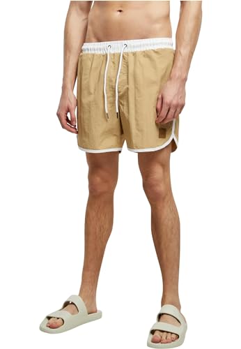 Urban Classics Herren Badehose Retro Swimshorts, Retro Badehose für Männer, mit Kordelzug, white/unionbeige, L von Urban Classics