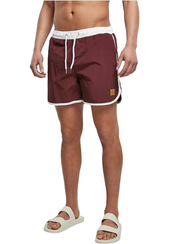 Urban Classics Herren Badehose Retro Swimshorts, Retro Badehose für Männer, mit Kordelzug, white/cherry, 4XL von Urban Classics