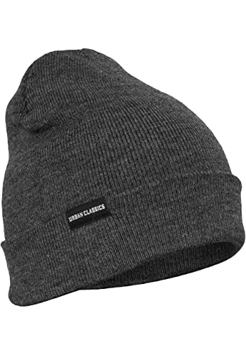 Urban Classics Unisex Strickmütze Basic Beanie für Herren & Damen - einfarbige Wintermütze mit Logopatch, One Size, Grau (Charcoal 91) von Urban Classics