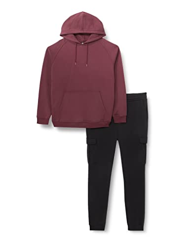 Urban Classics Herren TB4811-Blank Hoody + Cargo Sweatpants Suit Pack Trainingsanzug, Cherry+Black, S von Urban Classics