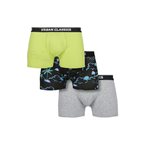 Urban Classics Herren Boxer Shorts 3-Pack Boxershorts, Island AOP+Lime+Grey, XXL von Urban Classics