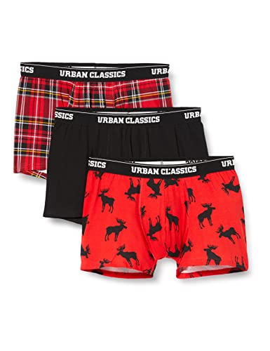 Urban Classics Herren Boxer Shorts 3-Pack Boxershorts, red Plaid AOP+Moose AOP+blk, S von Urban Classics
