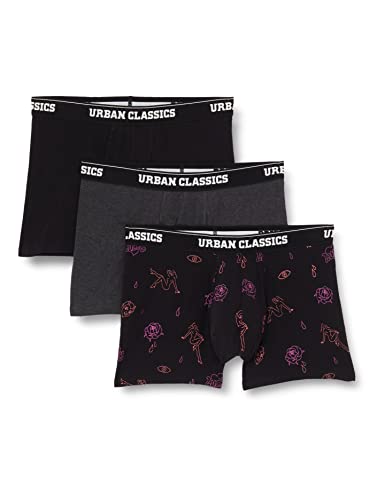 Urban Classics Herren Boxer Shorts 3-Pack Unterhosen Unterwäsche, Charcoal/Funky AOP/Black, XL von Urban Classics