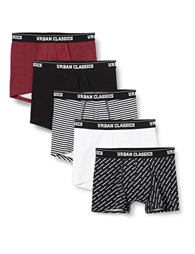 Urban Classics Herren Boxer Shorts 5-Pack Boxershorts, bur/dkblu+wht/blk+wht+AOP+blk, XXL (5er Pack) von Urban Classics