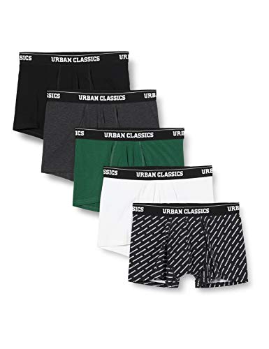 Urban Classics Herren Boxer Shorts 5-Pack Boxershorts, wht+dgrn+cha+Logo AOP+blk, L (5er Pack) von Urban Classics