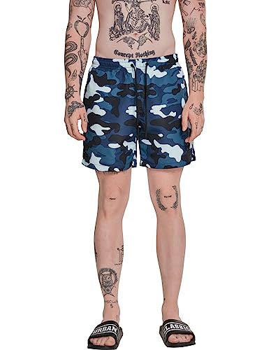 Urban Classics Herren Camo Swimshorts Shorts, per Pack Mehrfarbig (Blue camo 01697), Large (Herstellergröße: L) von Urban Classics