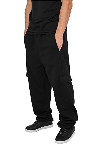 Urban Classics Herren Hose Cargo Sweatpants, lässige Cargohose für Männer, Sweatpants mit Klettverschlüssen auf Kniehöhe, Straight Leg, black, L von Urban Classics