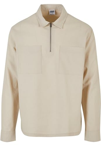 Urban Classics Herren TB6243-Cotton Linen Half Zip Shirt Hemd, softseagrass, 3XL von Urban Classics