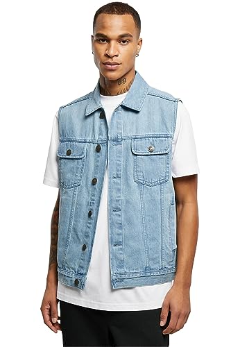 Urban Classics Herren Denim Vest – Jeansweste aus Baumwolle mit Knopfleiste, Brusttaschen und Kragen, ärmellose Weste für Streetwear, Freizeit & Alltag, Lighter Washed, XXL von Urban Classics