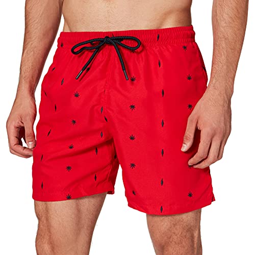 Urban Classics Herren TB2680-Embroidery Swim Shorts, Mehrfarbig (Leaf/Firered/Navy 01698), XXL von Urban Classics