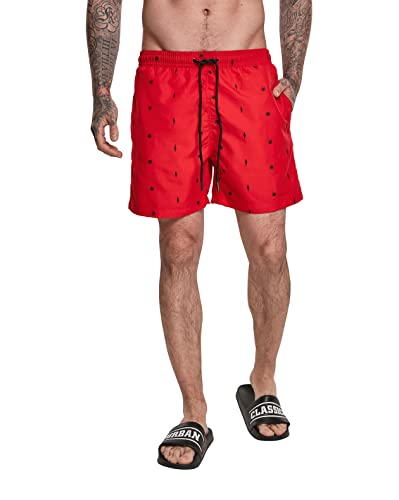 Urban Classics Herren TB2680-Embroidery Swim Shorts, Mehrfarbig (Leaf/Firered/Navy 01698), L von Urban Classics