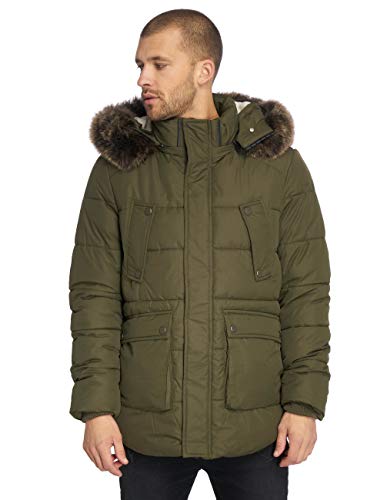 Urban Classics Herren TB2430-Faux Fur Hooded Jacket Jacke, Grün (Dark-Olive 00551), XXL von Urban Classics