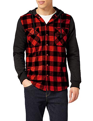 Urban Classics Herren Hooded Checked Flanellen Sweat Sleeve Shirt Freizeithemd, Mehrfarbig (Blk/Red/Bl 283), L EU von Urban Classics