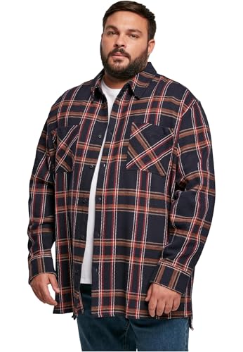 Urban Classics Herren Heavy Long Oversized Checked Shirt Hemd, Navy/orange, 4XL von Urban Classics