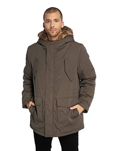 Urban Classics Herren Hooded Faux Fur Parka, Grün (Dark-Olive 00551), M von Urban Classics