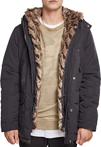 Urban Classics Herren Hooded Faux Fur Parka, Schwarz (Black 00007), L von Urban Classics