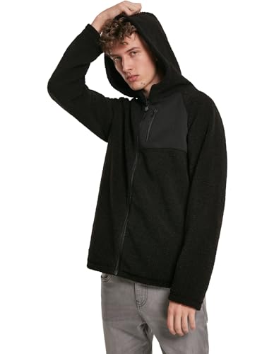 Urban Classics Herren Hooded Sherpa Zip Jacket Jacke, Schwarz (Black 00007), Small (Herstellergröße: S) von Urban Classics