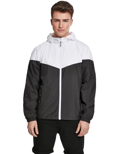 Urban Classics Herren 2-Tone Tech Windrunner Jacke,, per pack Mehrfarbig (wht/blk 00224), Large (Herstellergröße: L) von Urban Classics