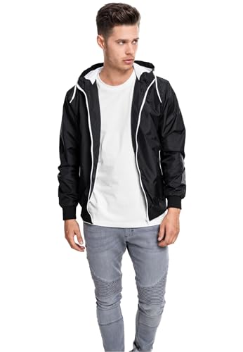 Urban Classics Herren Jacke Contrast Windrunner, Winddichte Übergangsjacke mit Kapuze, Reißverschluss, Regular Fit, blk/wht, L Urban Classics Herren Jacke Contrast Windrunner, Winddichte Übergangsjacke mit Kapuze, Reißverschluss, Regular Fit, blk/wht, L von Urban Classics