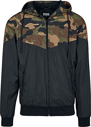 Urban Classics Herren Windbreaker Übergangsjacke Pattern Arrow Windrunner, leichte Herrenjacke für Frühling und Sommer - Farbe blk/woodcamo, Größe M von Urban Classics