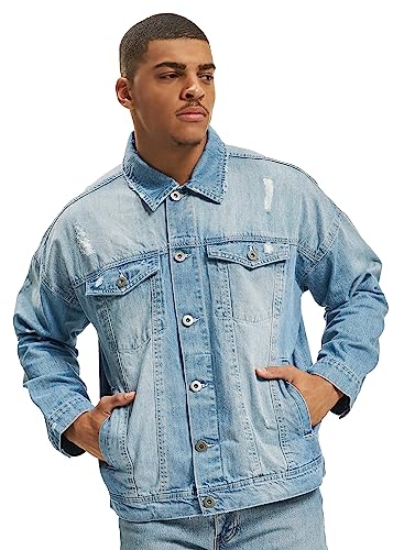 Urban Classics Herren Ripped Denim Jacket, Blau (Bleached 00014), M von Urban Classics