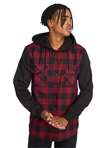 Urban Classics Herren Hooded Checked Flanell Sweat Sleeve Shirt Freizeithemd, Mehrfarbig (blk/burgundy/blk 798), Large von Urban Classics