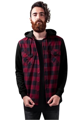 Urban Classics Herren Hooded Checked Flanell Sweat Sleeve Shirt Freizeithemd, Mehrfarbig (blk/burgundy/blk 798), X-Large von Urban Classics