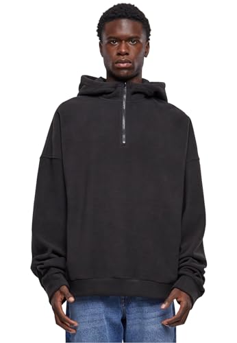 Urban Classics Herren Kapuzenpullover Oversized Polar Fleece Half Zip Hoody Black 5XL von Urban Classics