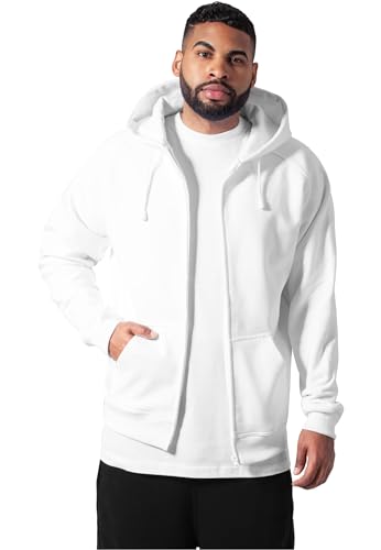 Urban Classics Herren Kapuzenpullover Zip Hoody, Sweatjacke mit Reißverschluss für Männer, Loose Fit, L, White von Urban Classics