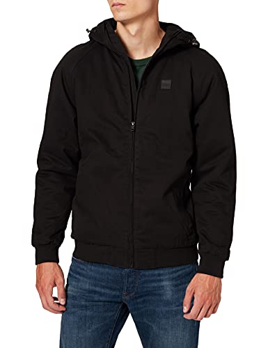 Urban Classics Herren Kurzjacke Hooded Cotton Zip Jacket, Jacke für Herbst und Winter mit Kapuze, warm gefüttert - Farbe black, Größe S von Urban Classics